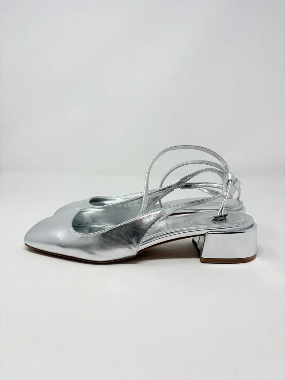 Zara Block Heel Ballerina Square Toe Slingback Heels Silver Size 40/9-9.5 - Picture 13 of 16